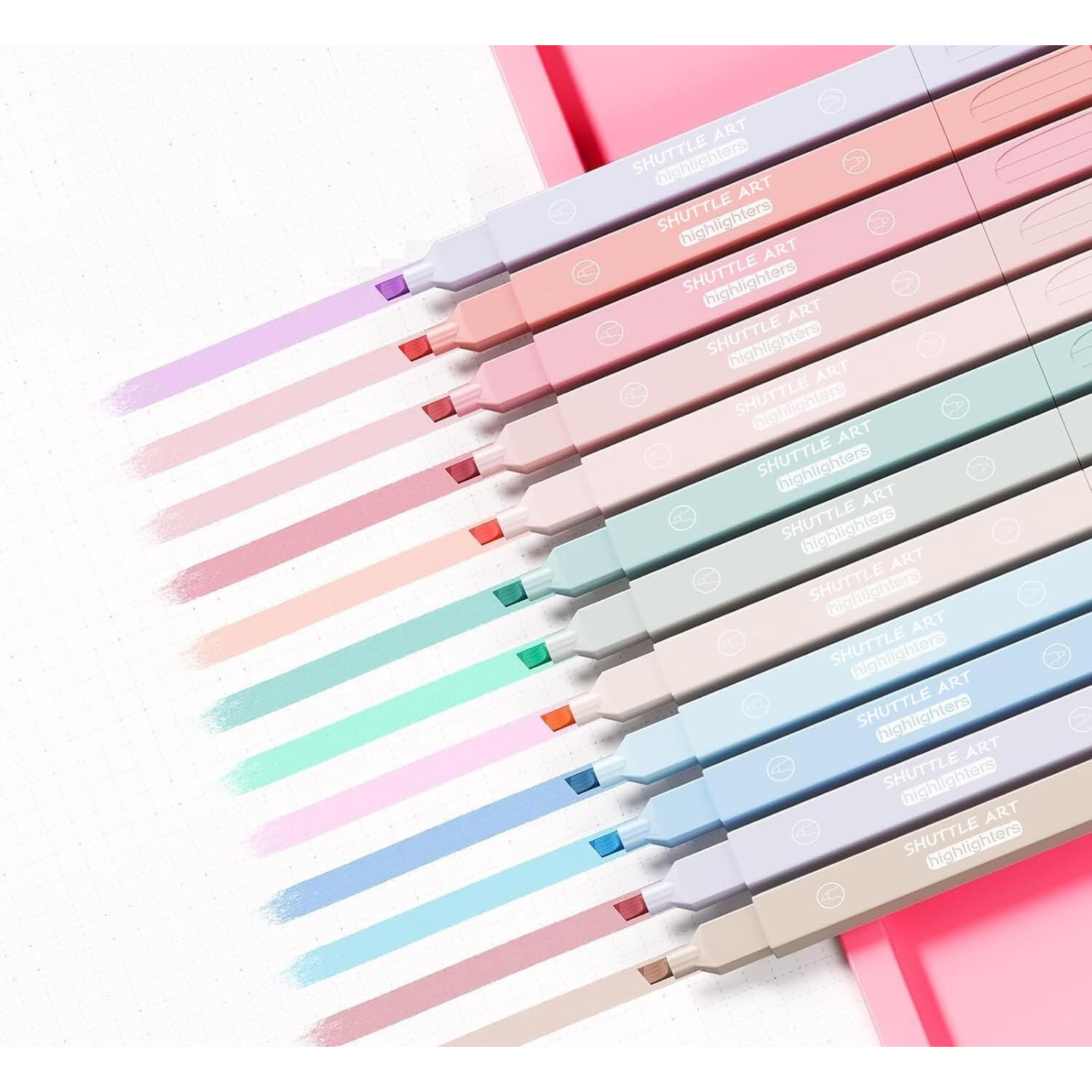 SHUTTLE ART 12Pcs Aesthetic Cute Highlighters Bible Pastel Highlighters and Pens no bleed Highlighters for School Supplies and Office Journal DIY Home (Two Side Highlighters Pen)