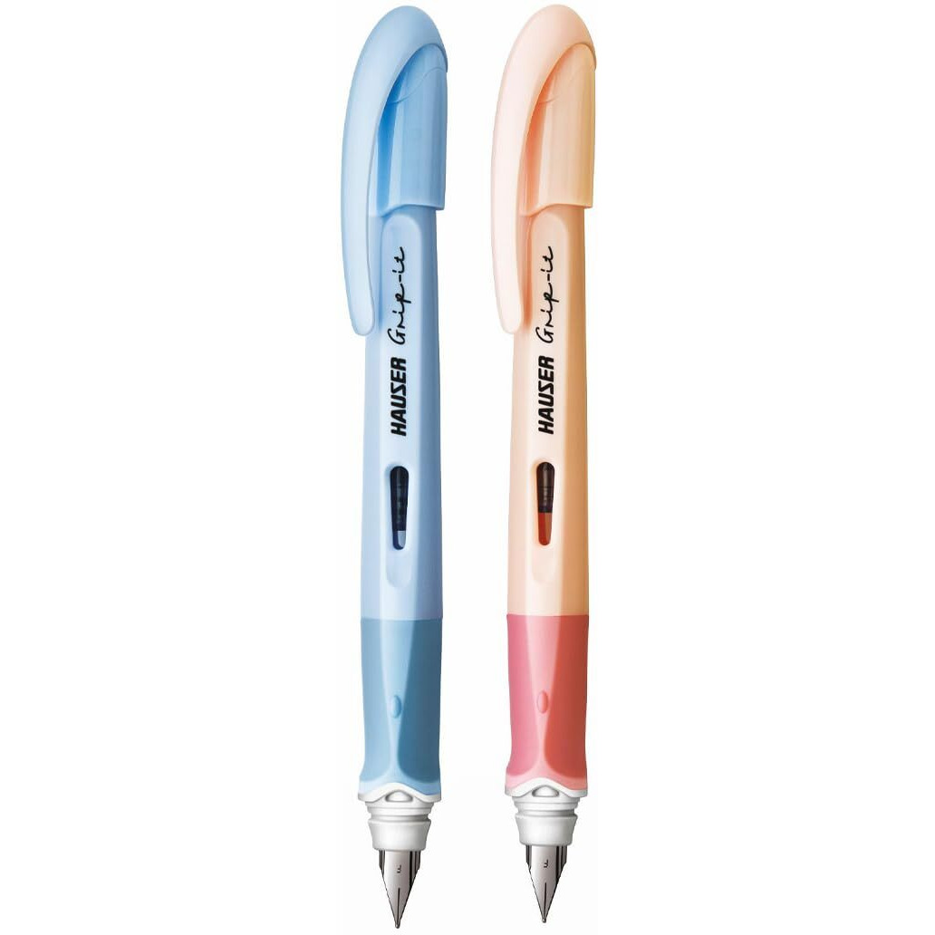 Hauser Inx Grip-it Fountain Pen | Ergonomically Aesthetic Designed for Firm Grip | Pastel Body Colors | 3 Ink Cartridges & 1 Ink Converter | Blue Ink, Pack of 2 (Body Color May Vary)