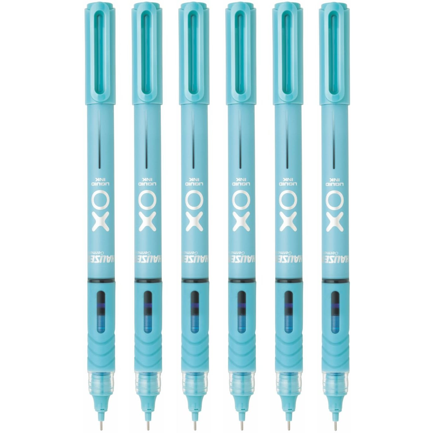Hauser XO Liquid Ink Roller Pen | Needle Tip For Smooth & Consistent Ink Flow | Fitted with Controlled Ink Flow System & Rubberized Grip | Blue Ink, Pack of 6