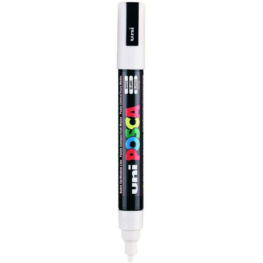 UNI-BALL Posca 5M 1.8-2.5 mm Bullet Shaped Paint Marker Pen | Reversible & Washable Tips | For Rocks Painting, Fabric, Wood, Canvas, Ceramic, Scrapbooking, DIY Crafts | White Ink, Pack of 1