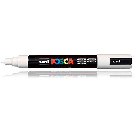 UNI-BALL Posca 5M 1.8-2.5 mm Bullet Shaped Paint Marker Pen | Reversible & Washable Tips | For Rocks Painting, Fabric, Wood, Canvas, Ceramic, Scrapbooking, DIY Crafts | White Ink, Pack of 1