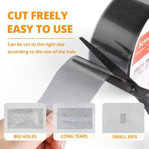 UCRAVO 5cmx200cm Window Screen Repair Tape, Fiberglass Screen Patch Repair Kit Mosquito Net Repair Tape, Self Adhesive Waterproof Mesh Screen for Window Door Screen, Mesh Tears Holes Repair, Black