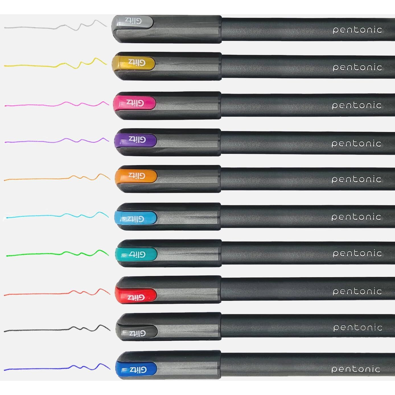 Pentonic Glitz 1.0 mm Multicolor Glitter Gel Pen | Multicolor Ink, Set Of 10 Pcs