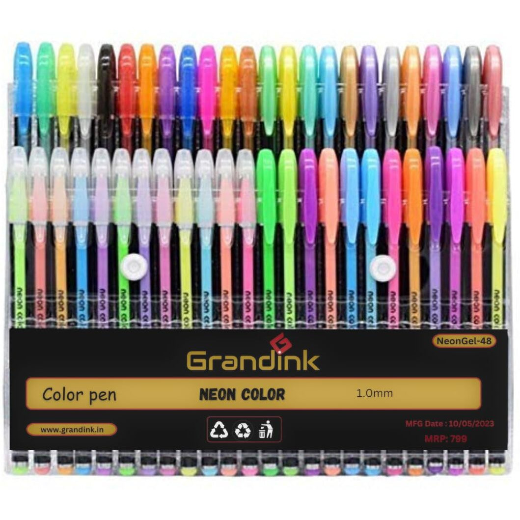 Grandink Neon Gel Pens Set of 48, consisting Fluorescent, Metallic, Glitter, and Pastel colour pens For DIY Art & Crafts (Sketching, Drawing & Painting Purpose)