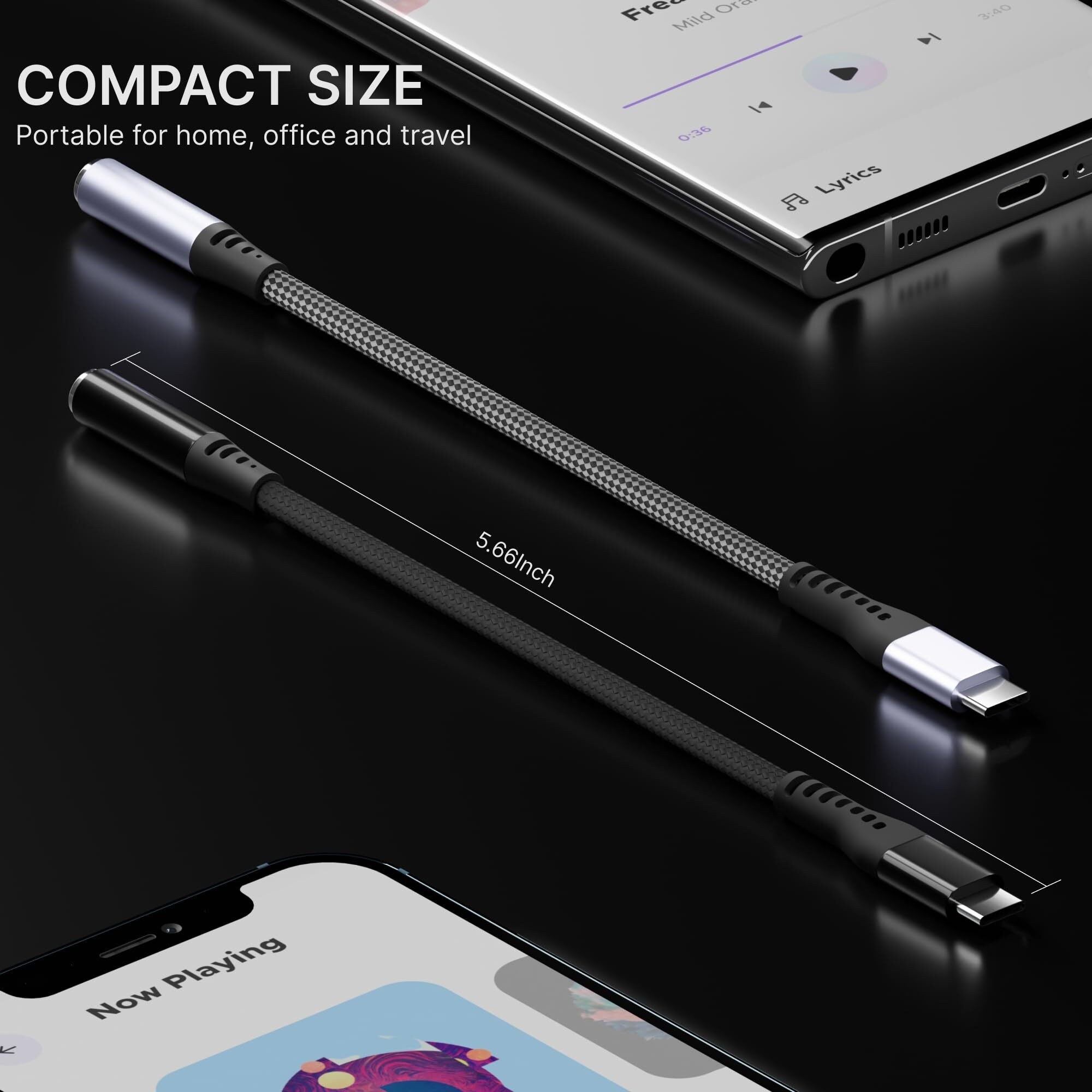 Basesailor Type-C to 3.5mm Audio Jack Connector/Adapter[5-Year Warranty*] with DAC Compatible for iPhone 15 & 16,Samsung S Series,OnePlus,Google Pixel, Nothing & Any Type C Phones-Headphones Converter