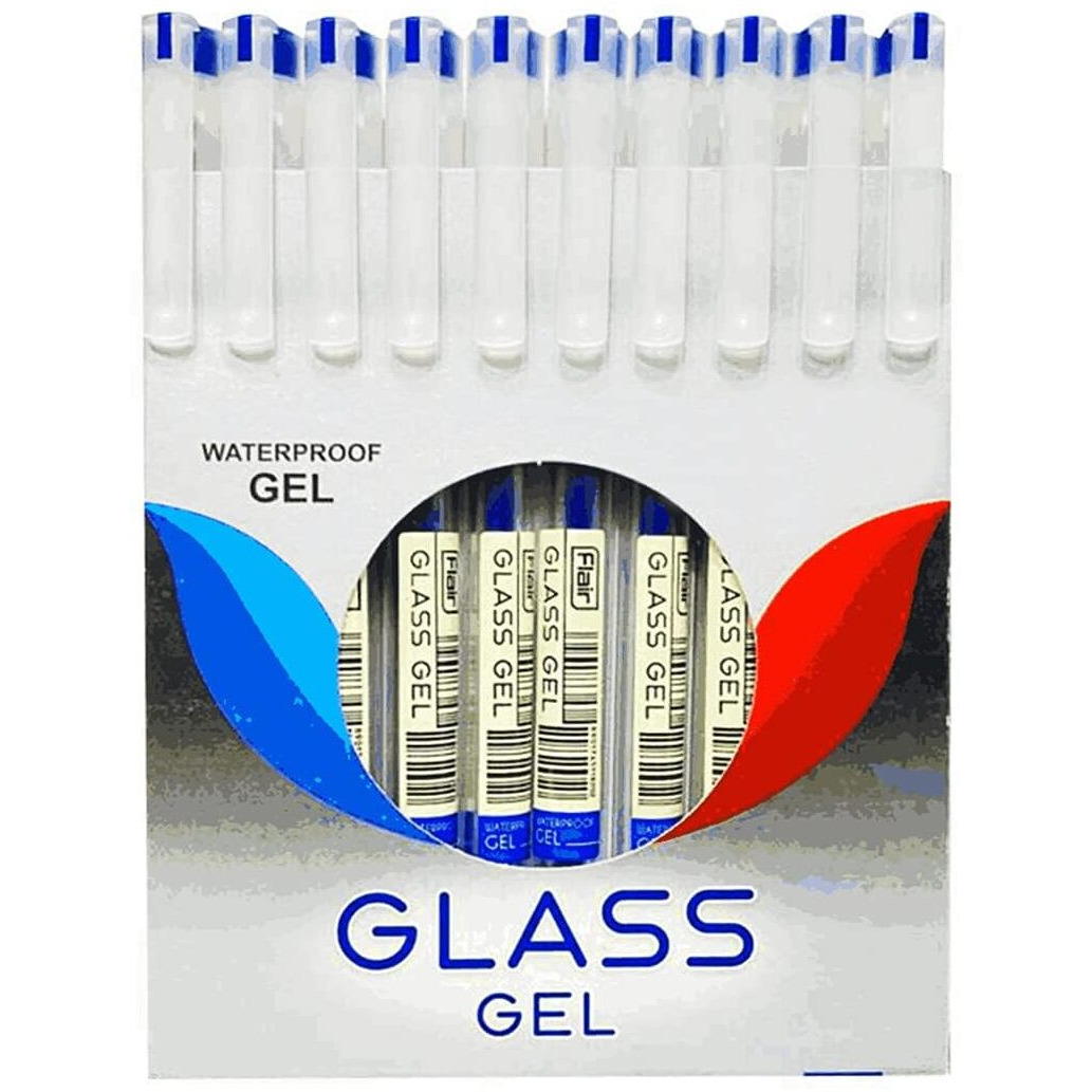 FLAIR Glass Gel Pen Wallet Pack | Tip Size 0.6 mm | Water Proof Ink For Smooth Flow System | Low-Viscosity Ink For Smudge Free Writing | Blue ink, Pack of 10