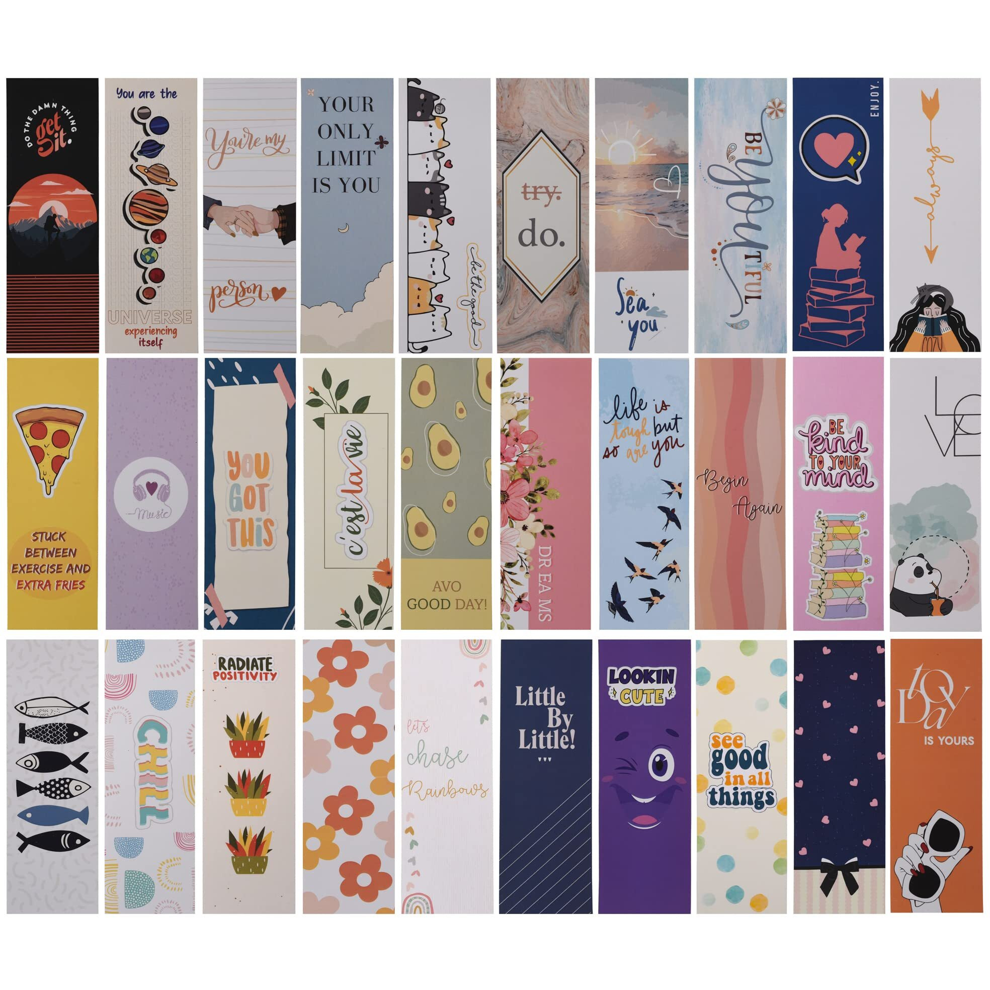 Papboo Designer Bookmarks Set of 30, Design- 1 - Specially Designed for Book, Artcard, Matte Finished,NO Repeat Designs, Multi-Color Bookmark (6 * 2 inches)