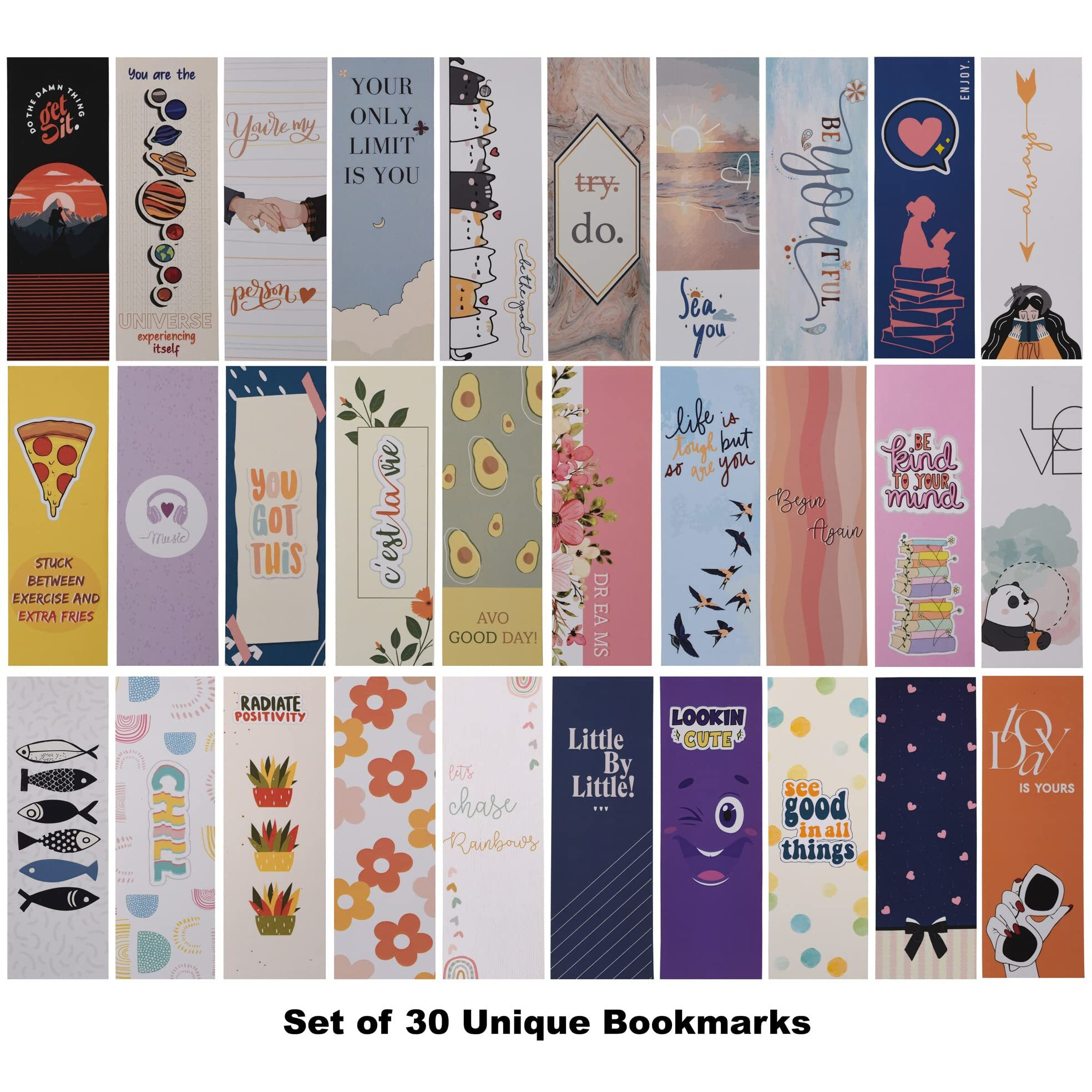 Papboo Designer Bookmarks Set of 30, Design- 1 - Specially Designed for Book, Artcard, Matte Finished,NO Repeat Designs, Multi-Color Bookmark (6 * 2 inches)