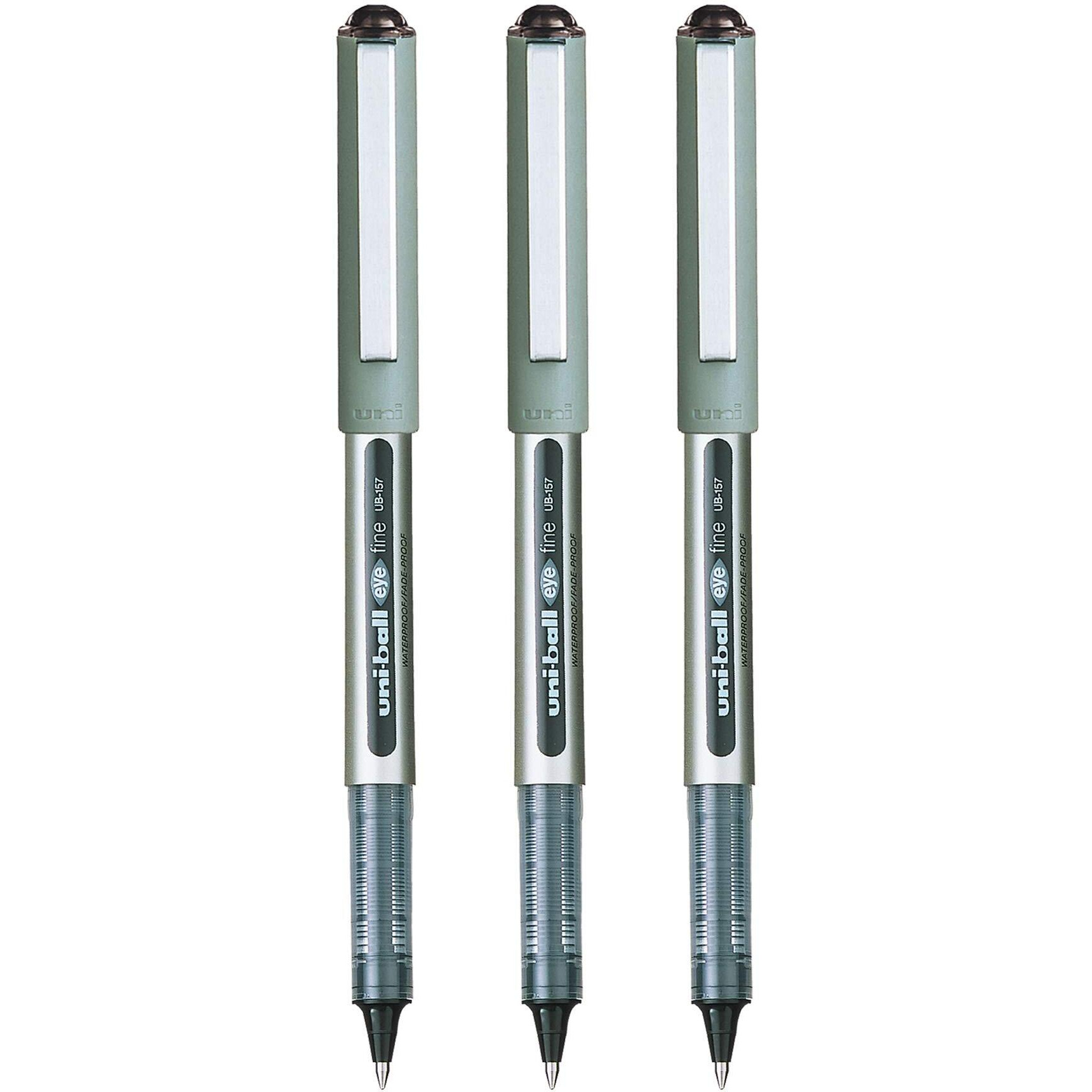 UNI-BALL Eye UB157 0.7mm Roller Ball Pen | Waterproof Pigment Ink | Lightweighted Sleek Body | Long Lasting Smudge Free Ink | School and Office stationery | Black Ink, Pack of 3