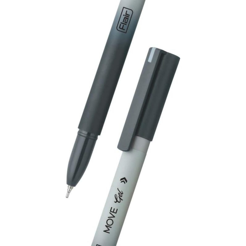 FLAIR Move Gel Pen | Black & Grey Aesthetic Pastel Matt Finished Body | Effortless Writing With Sleek Clip Design | Black Ink, Set Of 10