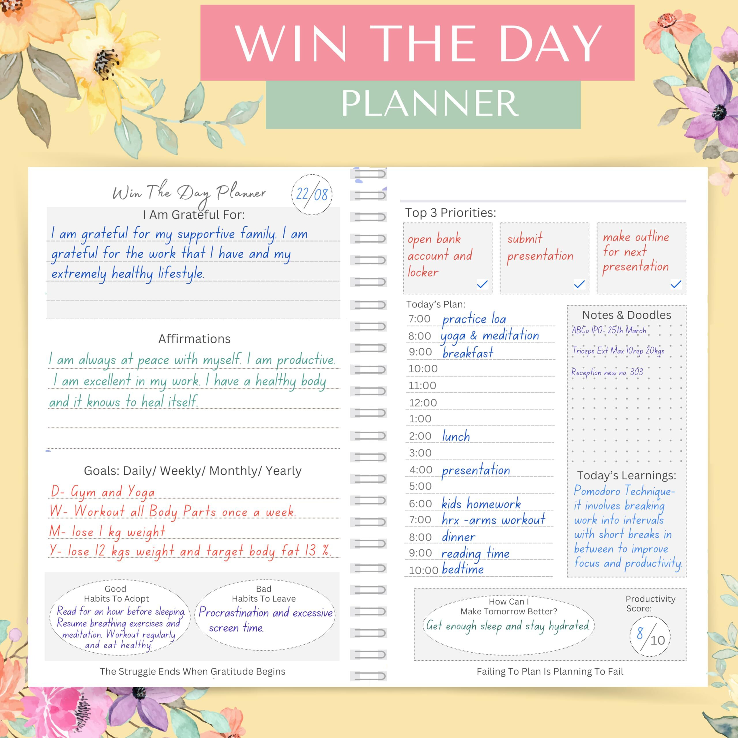 LAURET BLANC Daily Planner and Organizer, Affirmation and Gratitude Journal- A5, 80 GSM, 160 Pages. Plan for 80 Days.