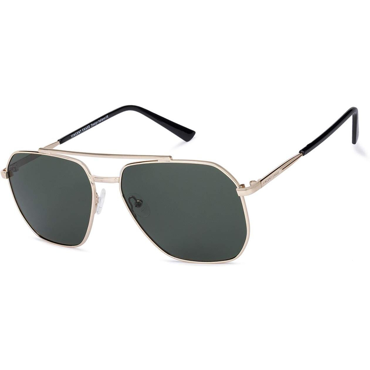 VINCENT CHASE EYEWEAR By Lenskart|Full Rim Square Branded Latest And Stylish Sunglasses|Polarized And 100% Uv Protected|Men & Women|Medium|Vc S12593/P, Golden