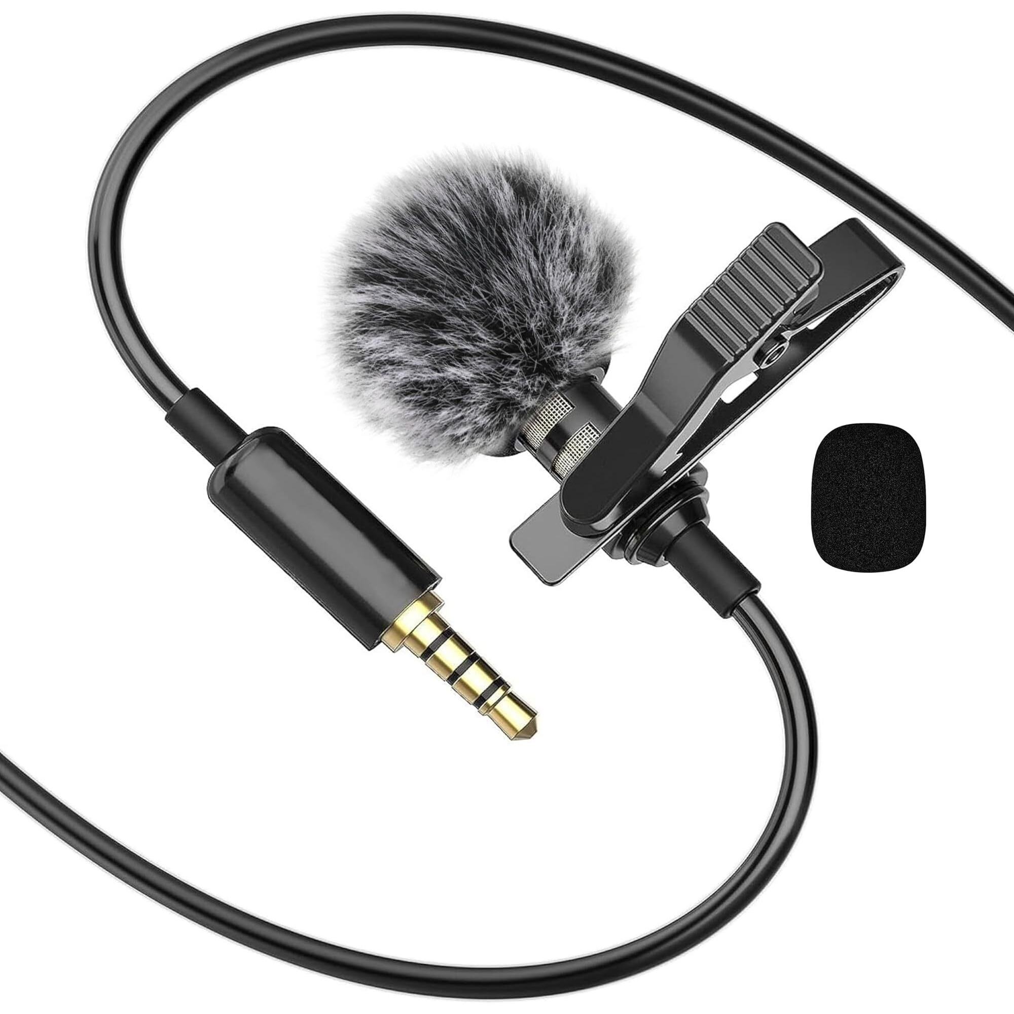 BassDrops 3.5 Mm Auxiliary Clip Collar Mic for YouTube, Collar Mic for Phone Jack Earphone, Mike for YouTube Channel (Black)