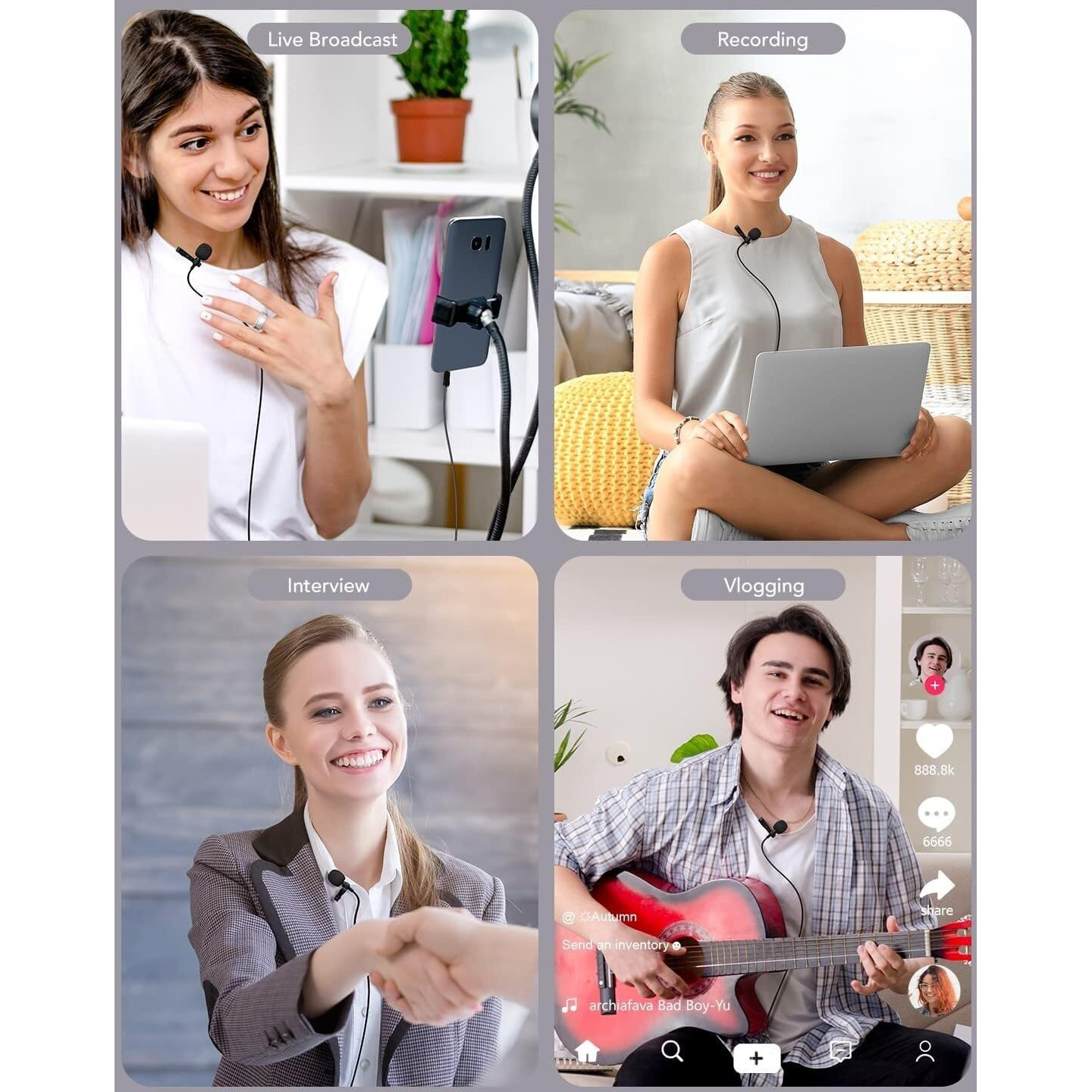 BassDrops 3.5 Mm Auxiliary Clip Collar Mic for YouTube, Collar Mic for Phone Jack Earphone, Mike for YouTube Channel (Black)