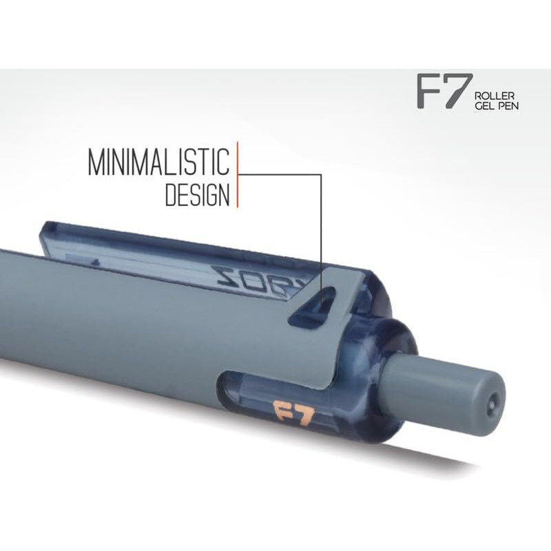 FLAIR Zoox F7 0.7mm Retractable Roller Gel Pen | Minimalistic Design Rubberised Body For Better Grip | Waterproof Ink For Smudge Free & Smooth Writing | Fitted With Jumbo Refill | Blue Ink, Pack of 5