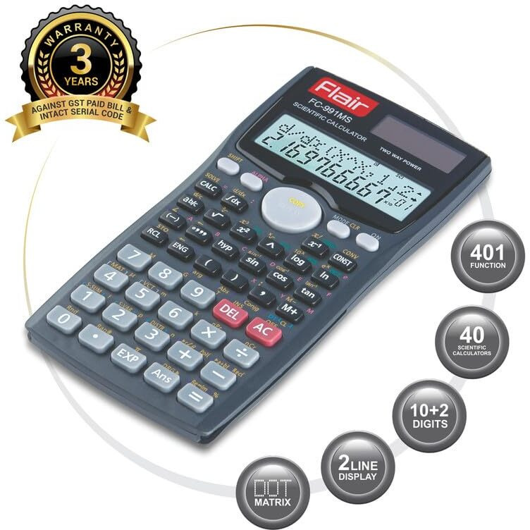 Flair FC-991 MS Scientific Calculator | 401 Functions with 40 Scientific Calculations | Two Line Display | Matrix & Vector Calculations | Two Way Power | 10 + 2 Digits Calculator | Black, Pack of 1