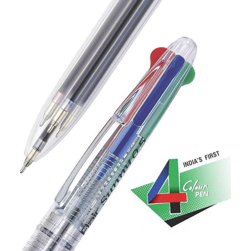 FLAIR Sunny Retractable 0.5mm Ball Pen Pouch Pack | Swiss Tip Technology | Retractable Mechanism & Low Viscosity Ink System | Smooth & Effortless Writing With Sleek Clip Design | Pack of 5 Pens