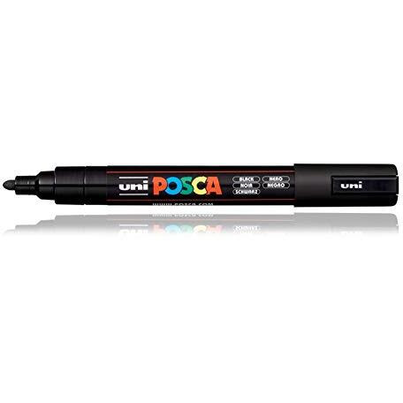 UNI-BALL Posca 5M 1.8-2.5 mm Bullet Shaped Paint Marker Pen | Reversible & Washable Tips | For Rocks Painting, Fabric, Wood, Canvas, Ceramic, Scrapbooking, DIY Crafts | Black Ink, Pack of 1