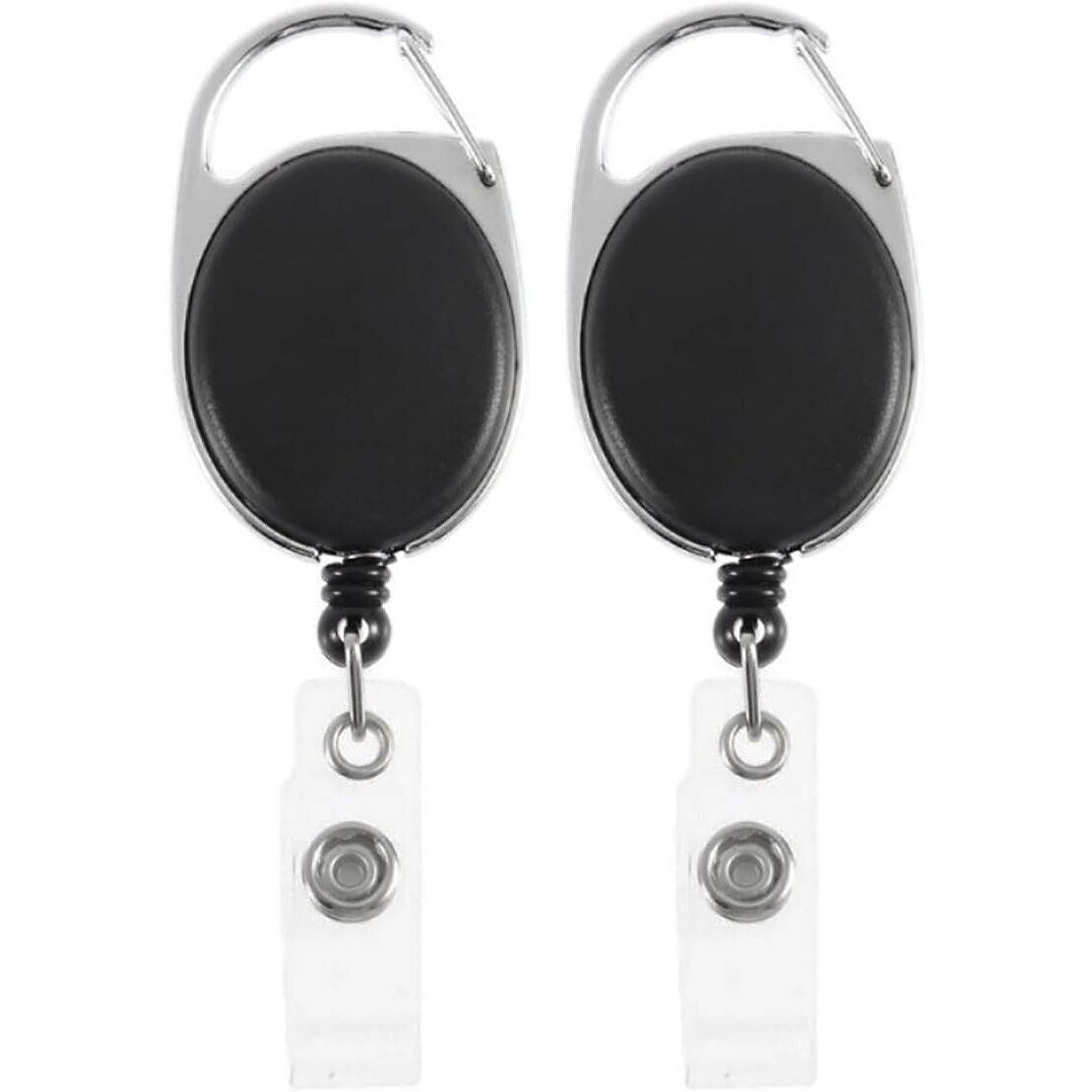 GLUN Oval Round Reel ID Card Holder, ID Badge Reel Clip On Card Holders (2 Units, Black)