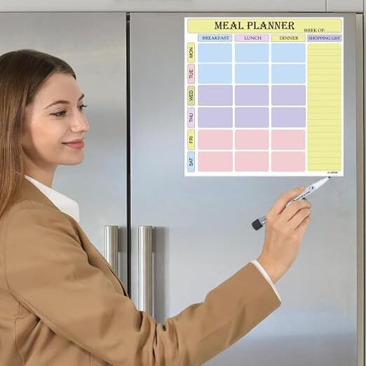 AccuPrints Weekly Meal Planner Vinyl, Magnetic White Board Planner Sheet (30x30cm, Landscape) with Marker Pen - Dry Erase Flexible Writing Film for Kitchen Fridge/Office Godrej/Metal Wardrobe