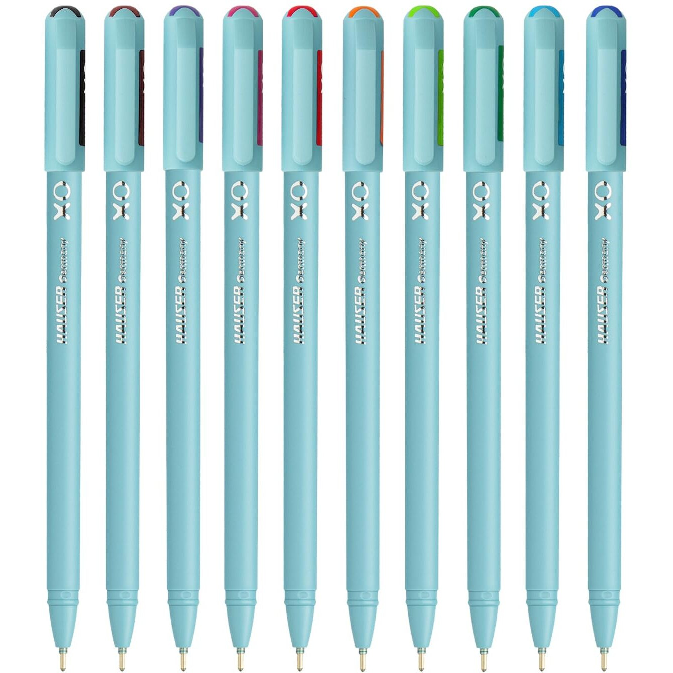 Hauser XO Multicolor Ball Pen Wallet Pack | Multi-Use Pen for Coloring, Doodling, Mandala, Writing | Minimalistic Aesthetic Looks with Pastel Body | Multicolor Ink, Set Of 10