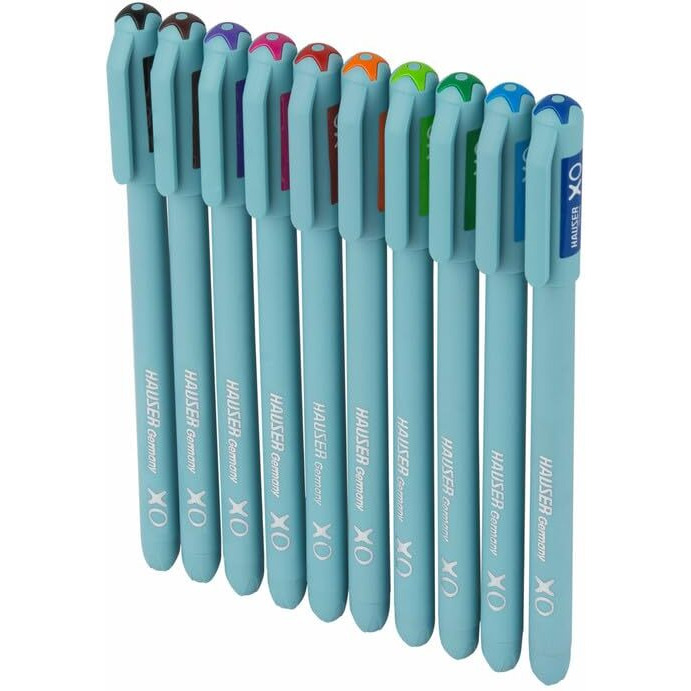 Hauser XO Multicolor Ball Pen Wallet Pack | Multi-Use Pen for Coloring, Doodling, Mandala, Writing | Minimalistic Aesthetic Looks with Pastel Body | Multicolor Ink, Set Of 10