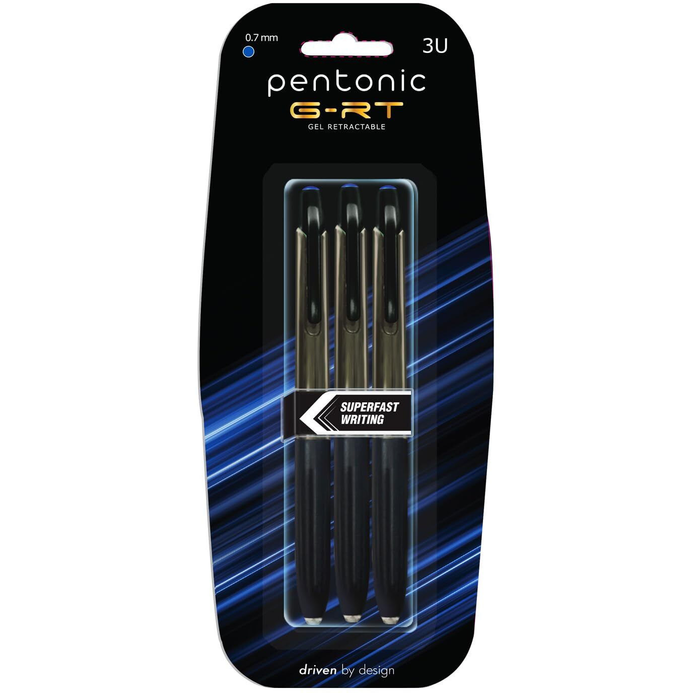 Pentonic G-RT 0.7 mm Gel Pen Blister Pack | Blue Ink | Pack of 3