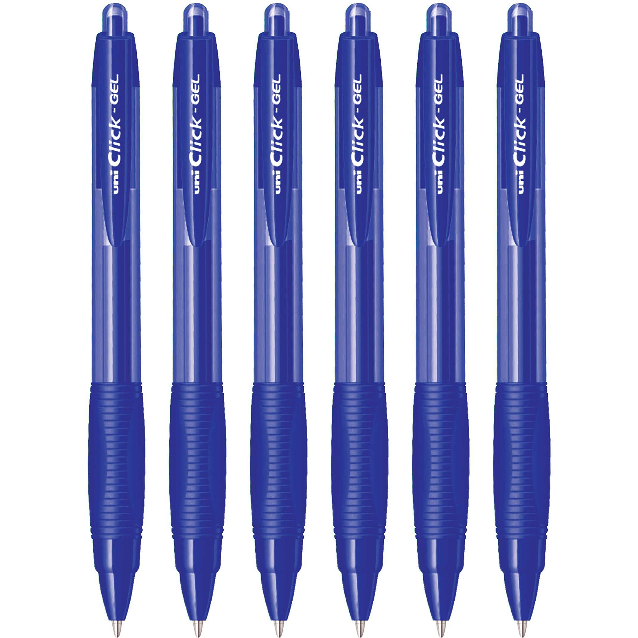 UNI-BALL Click Gel XSGR7 0.7mm Gel Pen | Triangular Rubber Grip Barrel | Retractable Mechanism | Long Lasting Smudge Free Ink | School and Office stationery | Blue Ink, Pack of 6