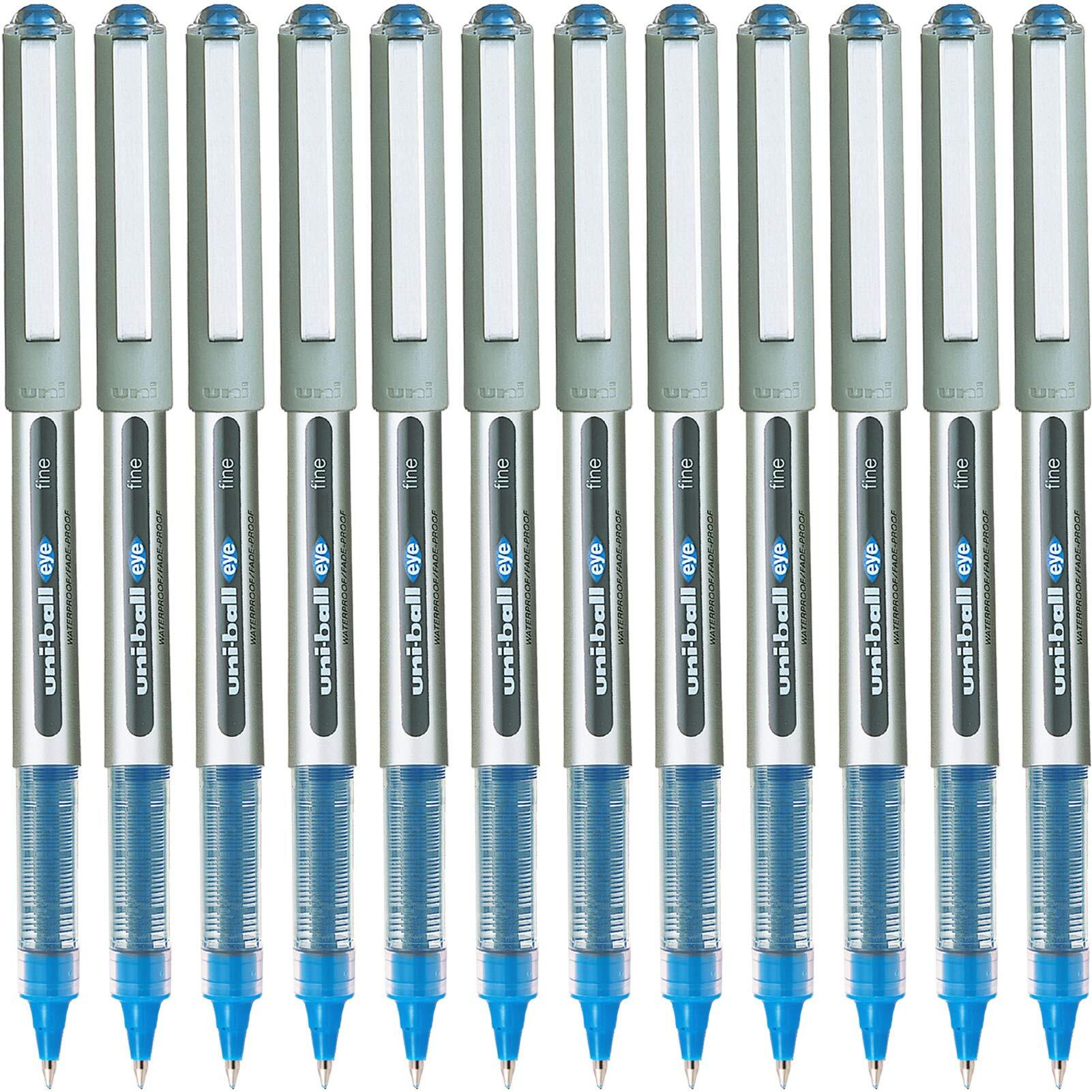 UNI-BALL Eye UB157 0.7mm Roller Ball Pen | Waterproof Pigment Ink | Lightweighted Sleek Body | Long Lasting Smudge Free Ink | School and Office stationery | Blue Ink, Pack of 12