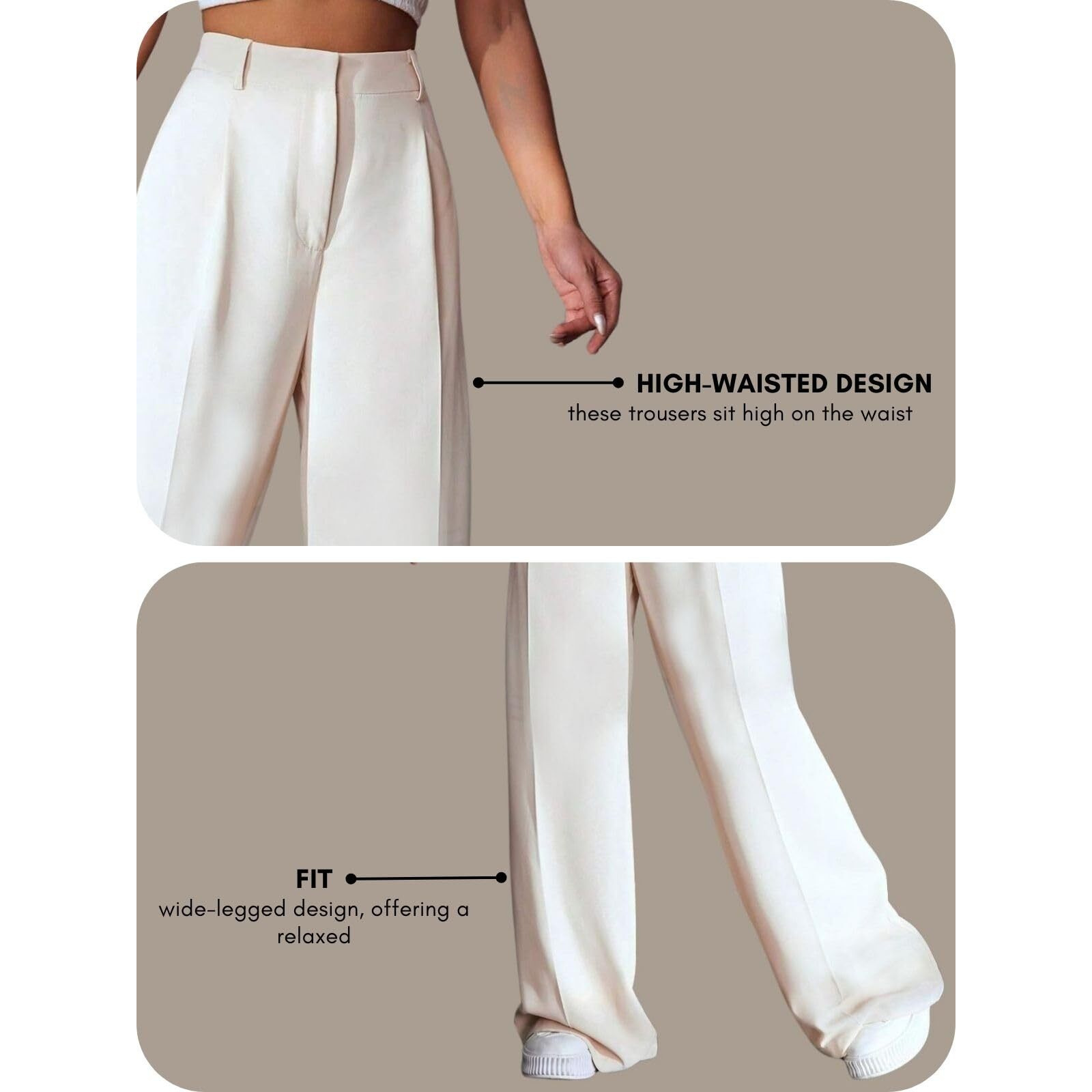 GRECIILOOKS Women's Wide Leg Fit Trouser White S