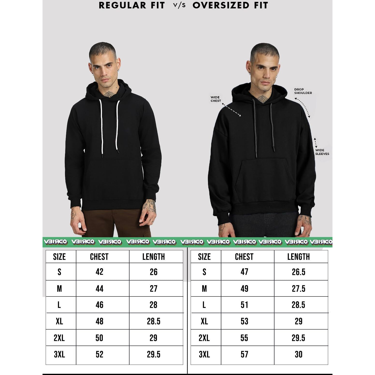 Veirdo Cotton Polly Fleece Oversized Fit Off White Graphic Hoodie for Men (VH0423MMPT67_L)