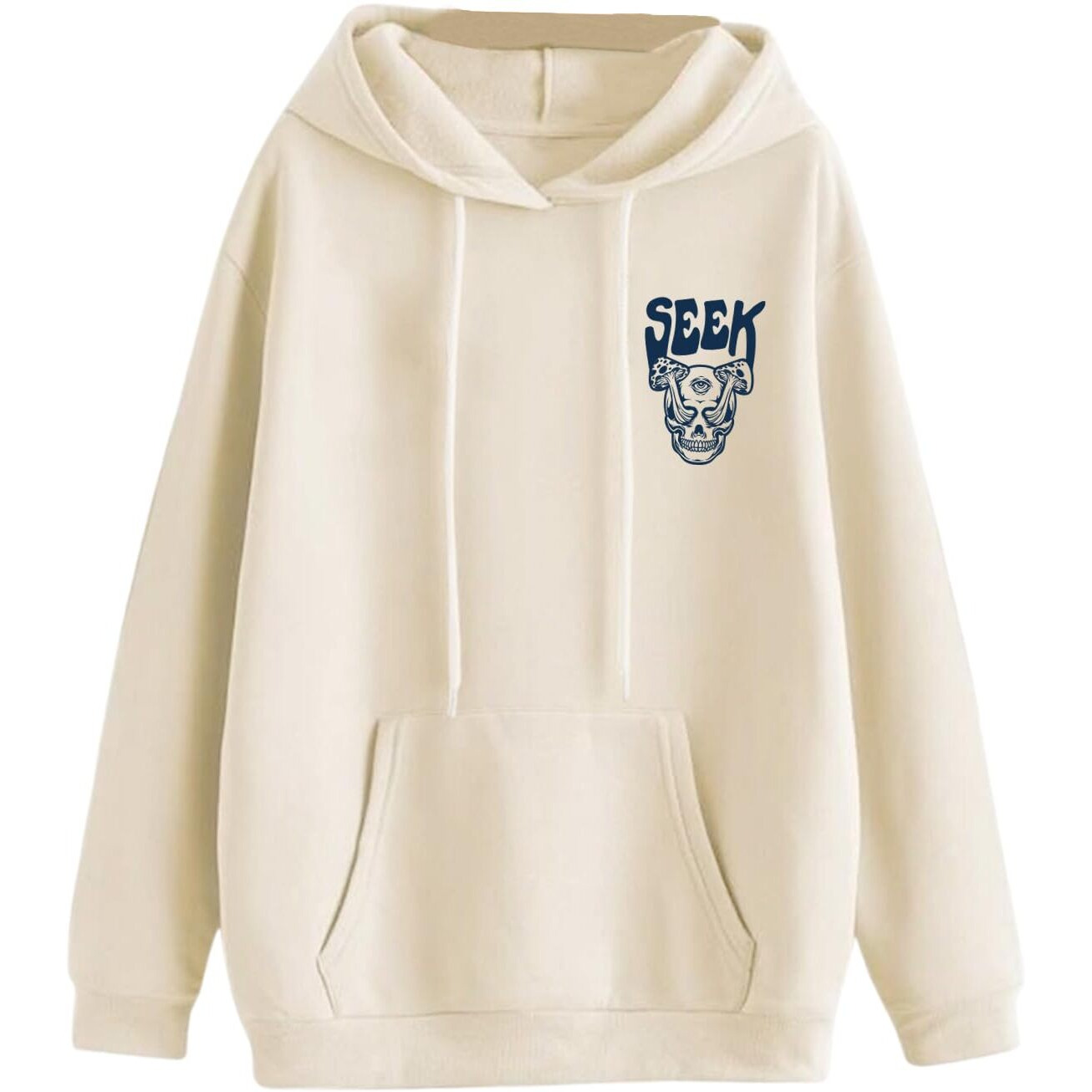 Veirdo Cotton Polly Fleece Oversized Fit Off White Graphic Hoodie for Men (VH0423MMPT67_L)
