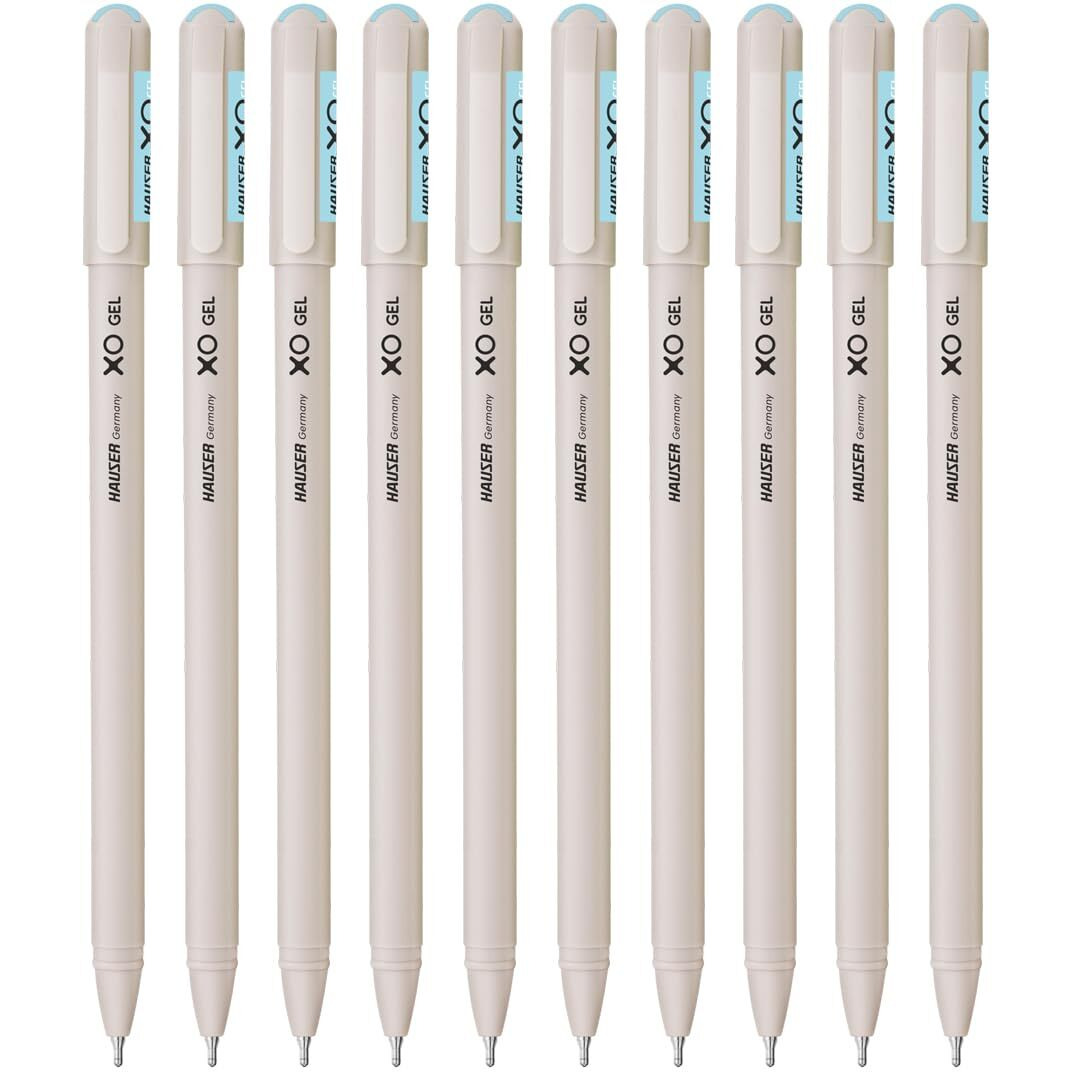 Hauser XO Gel Pen Wallet Pack | Sleek Body & Minimalistic Design With Matt Finish | Solid Body Type, Low Viscosity Ink | Ultra Durable Tip | Blue Ink, Pack of 10 Pens