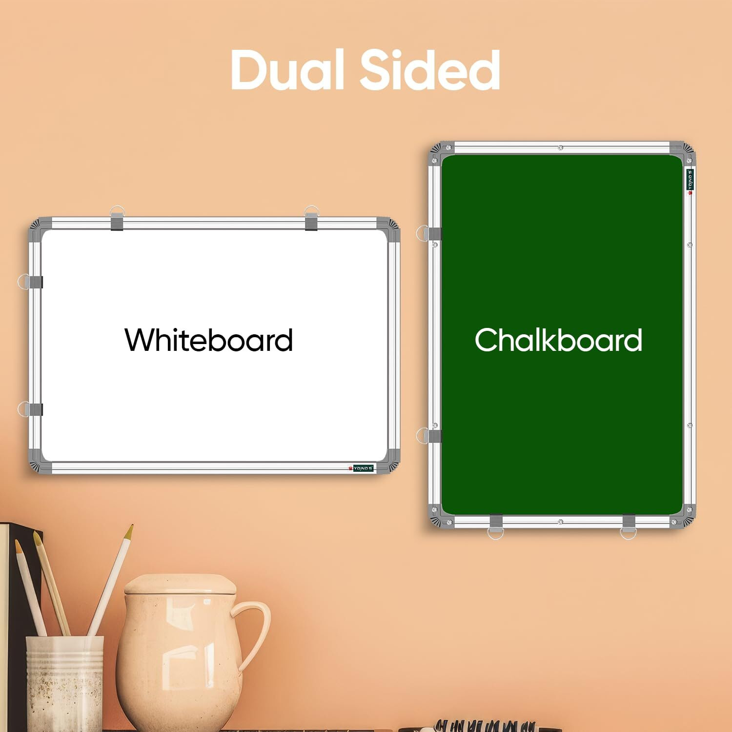 YAJNAS 2X3 feet Premium Melamine Non-Magnetic Drywipe Double Sided White Board and Chalk Board one Side White Marker and Reverse Side Green Chalk Board Surface 90x60 Inch (WxH) (Pack of 1)