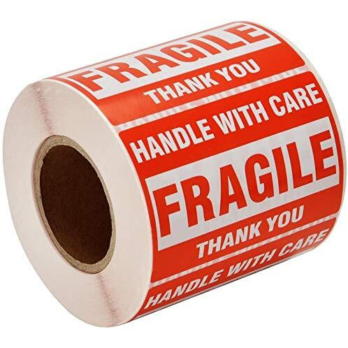 True-Ally 1 Roll Fragile Stickers - 3&quotx 2" Strong Adhesive Red Fragile Labels Handle with Care Warning Stickers for Shipping Packing of Goods and Moving (1 Roll - 300 Sticker)