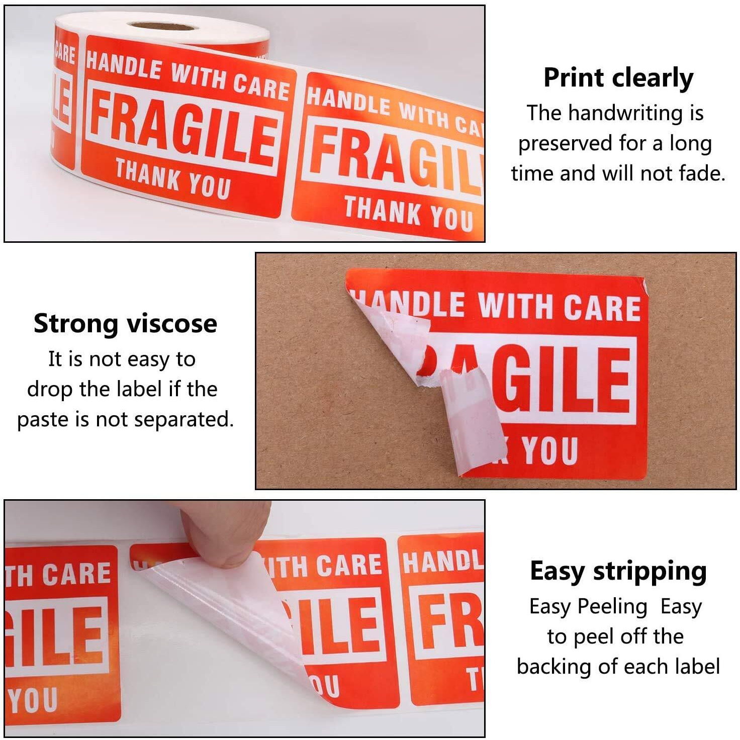 True-Ally 1 Roll Fragile Stickers - 3&quotx 2" Strong Adhesive Red Fragile Labels Handle with Care Warning Stickers for Shipping Packing of Goods and Moving (1 Roll - 300 Sticker)