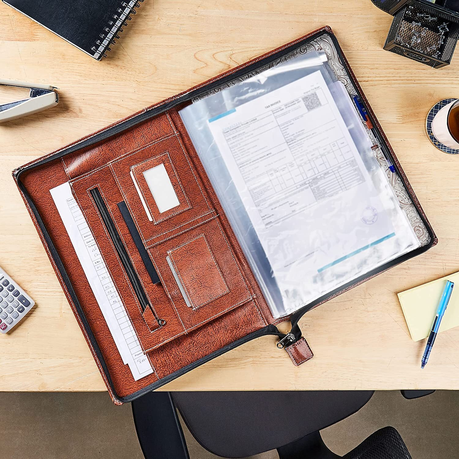 COI Brown Leatherette Material Professional File Folder for Certificates and Documents with 20 Leafs (Approx.)