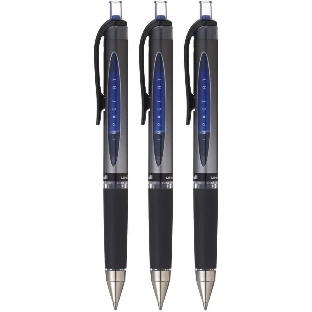 uni-ball UMN-152S Gel Imapct RT Retractable Rollerball Pen | 1.0 mm Tip | Comfortable Grip for Smooth Writing | Water-Resistant & Quick-Drying Ink | School and Office Stationery | Blue Ink, Pack of 3