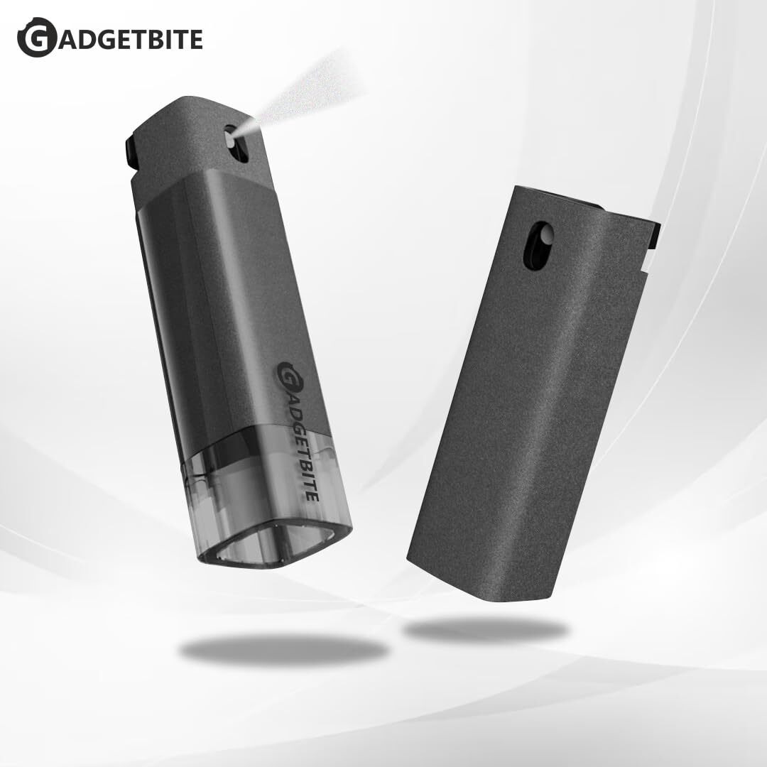 GadgetBite 3 in 1 Multifunctional Cleaner for Screens - Fingerprint-Proof Shell, Portable, and Reusable with Integrated Spray (Grey)
