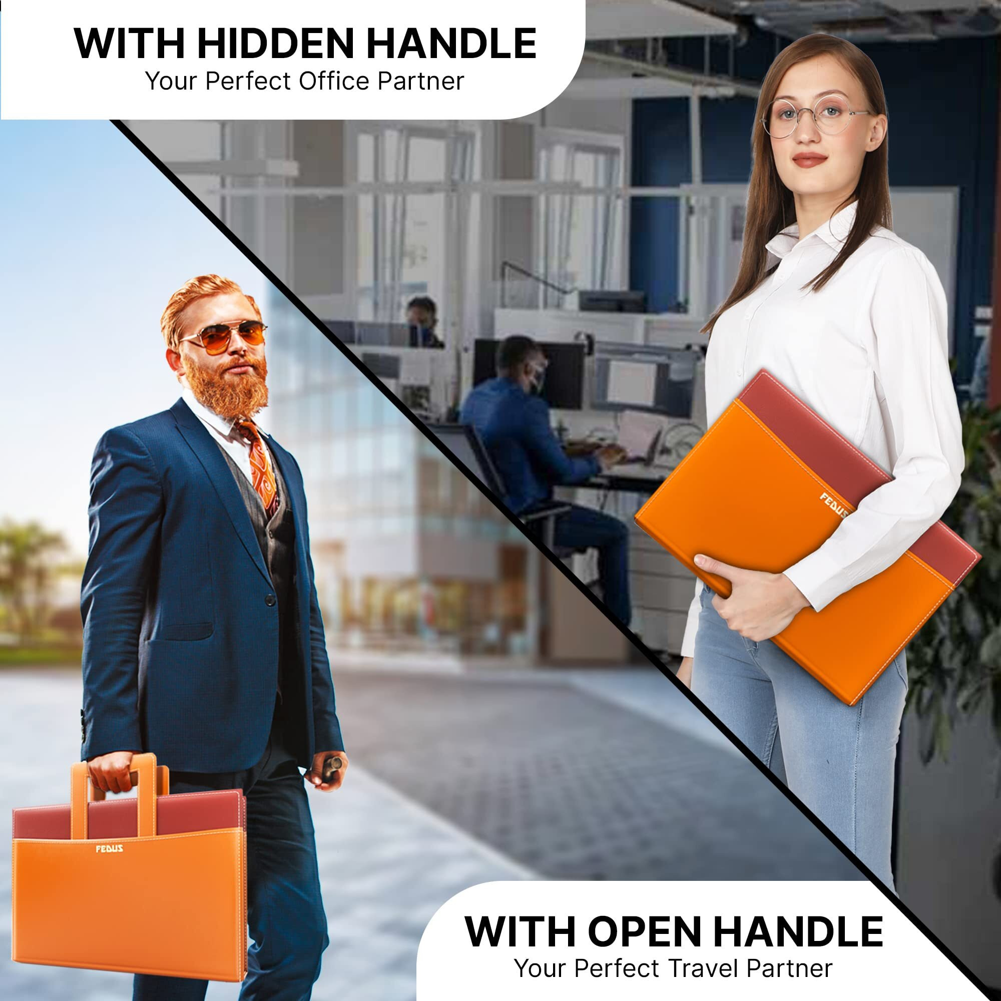 FEDUS Files for Documents 30 Leafs Foolscap Size (Bigger Than A4 Size) 4 Ring File with Hidden Handle Multipurpose Leatherette Portfolio Professional Executive Document File Folder for certificates