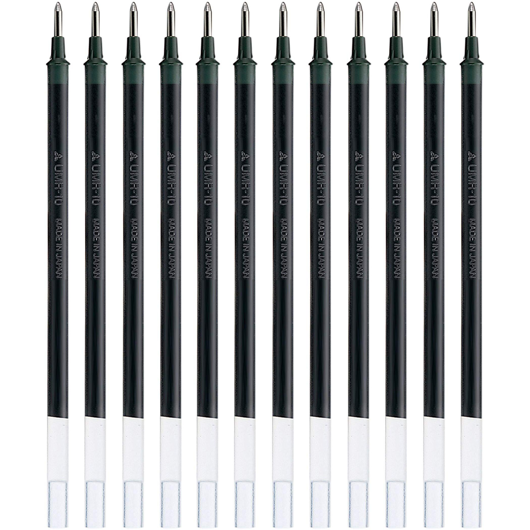 uni-Ball UMR-10 0.1mm Gel Pen Refill | Usable for UM-153S | Black Ink, Pack of 12