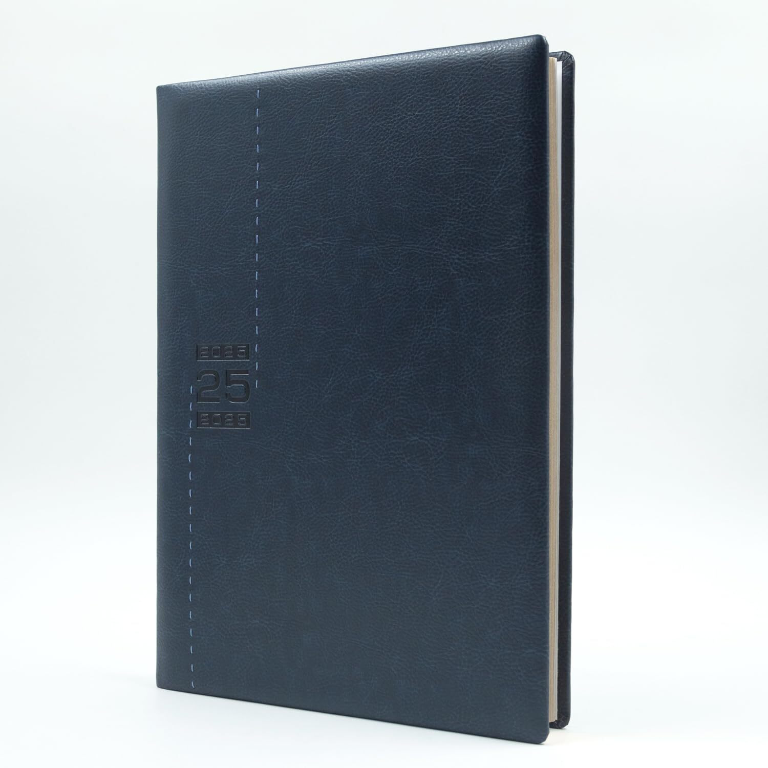Mahavir Premium Diary 2025 | A4 Size | One-Day-to-a-Page New Year Diary | 424 pages | Natural Shade Paper | PU (Faux Leather) Cover Material | (Blue)