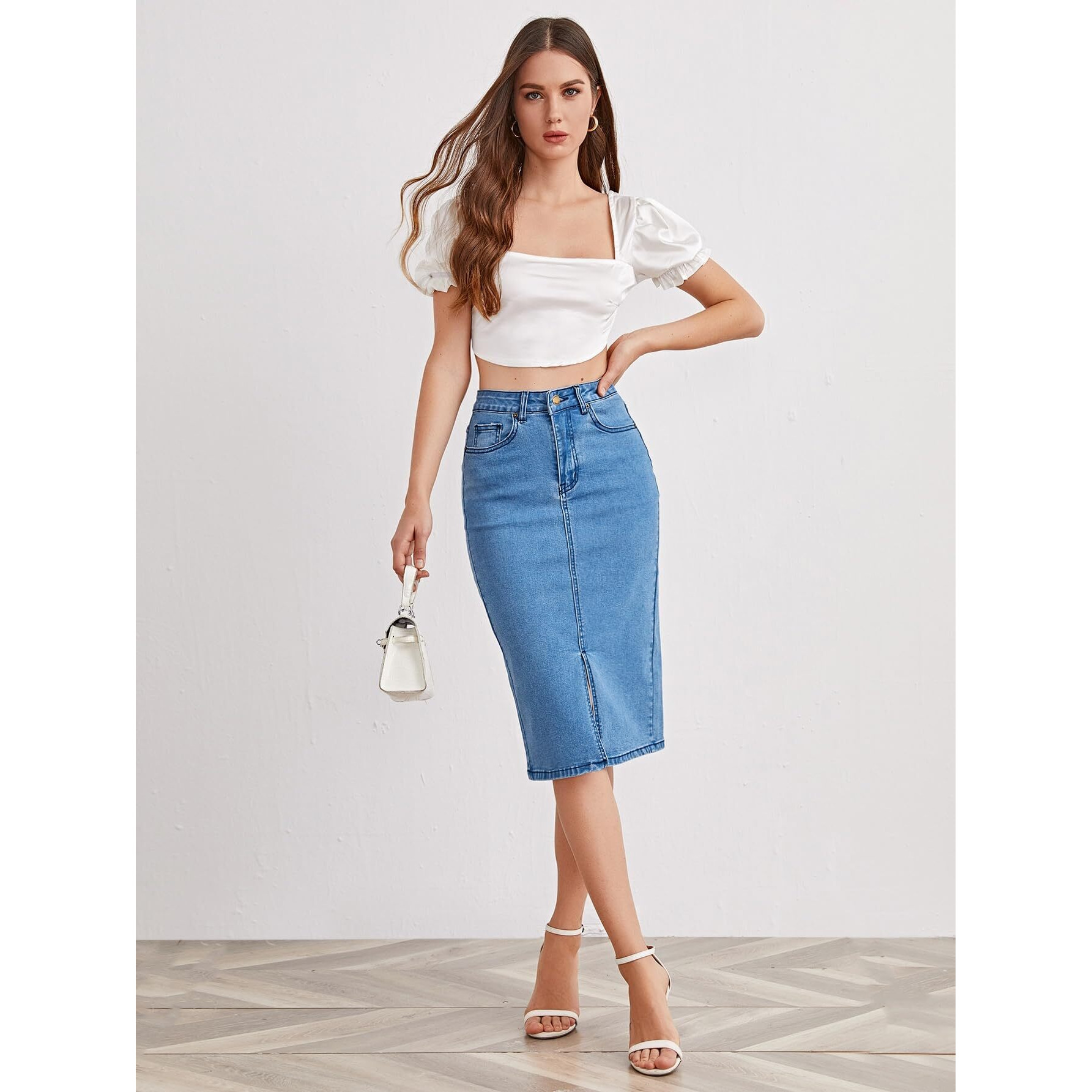 GRECIILOOKS Denim Cotton Western Skirt