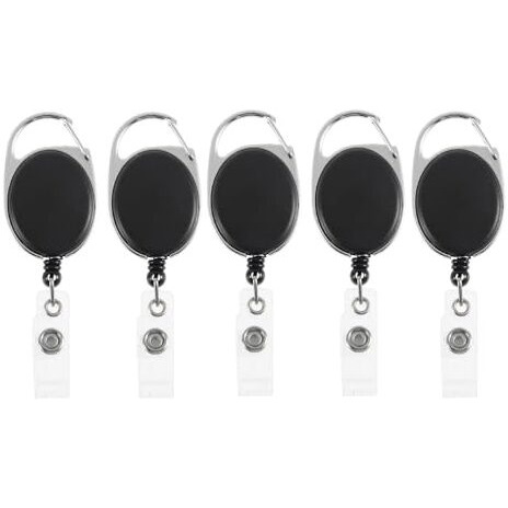GLUN Oval Round Reel ID Card Holder, ID Badge Reel Clip On Card Holders (5 Units, Black)