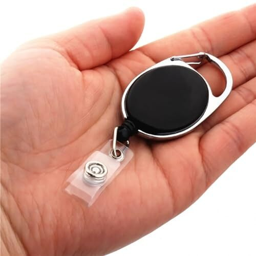 GLUN Oval Round Reel ID Card Holder, ID Badge Reel Clip On Card Holders (5 Units, Black)
