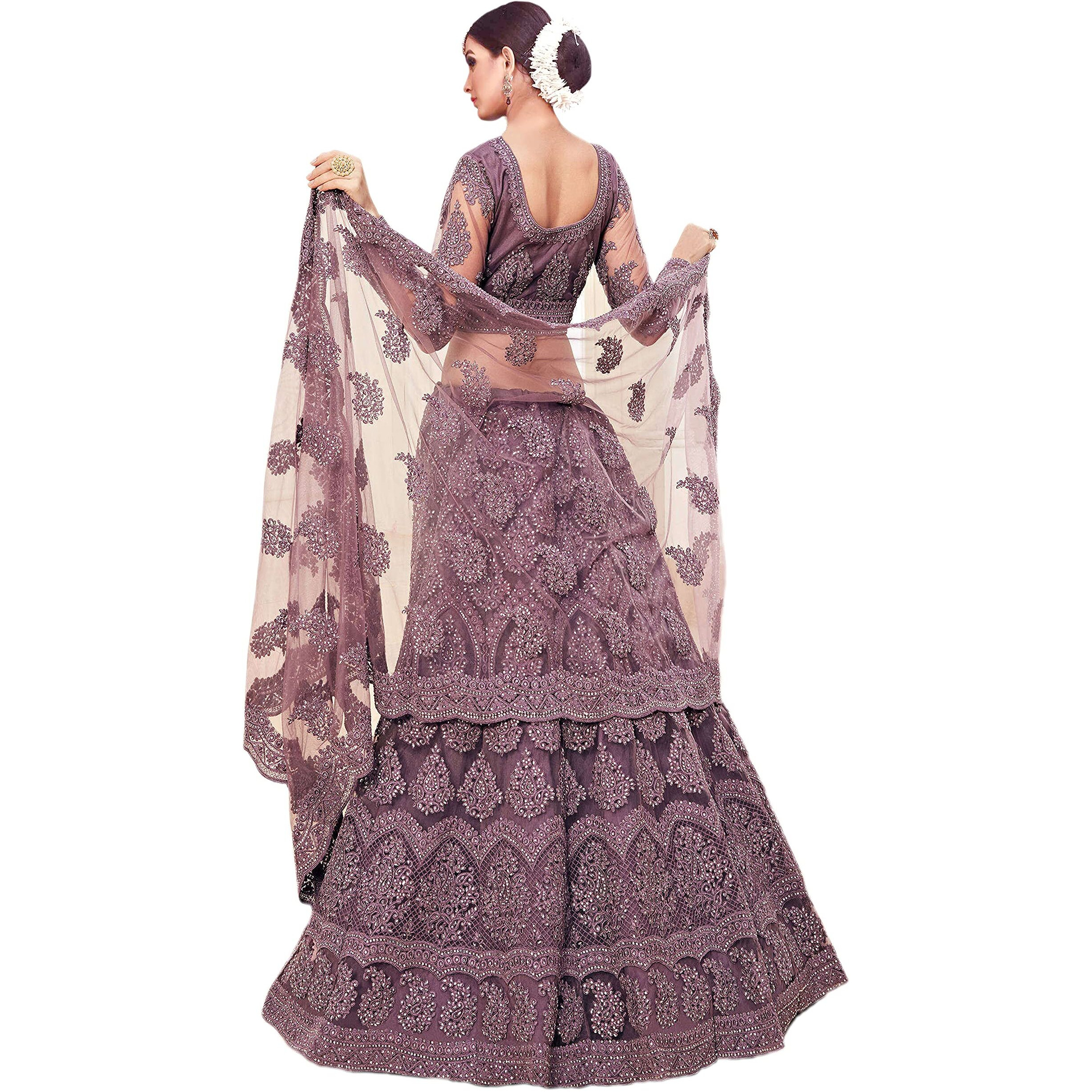 PATLANI Women's Net Readymade Lehenga Choli 003_Wine_Free Size