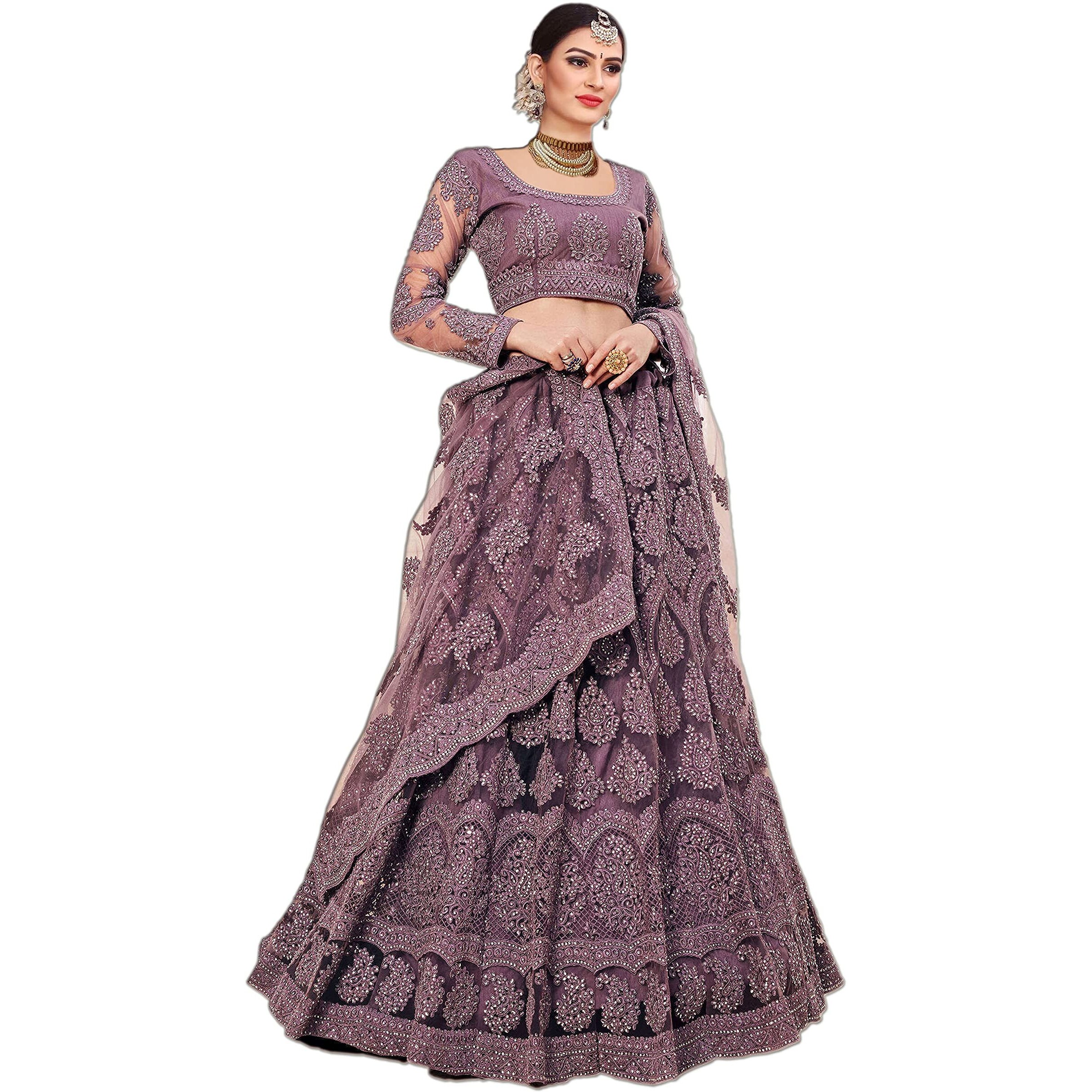 PATLANI Women's Net Readymade Lehenga Choli 003_Wine_Free Size