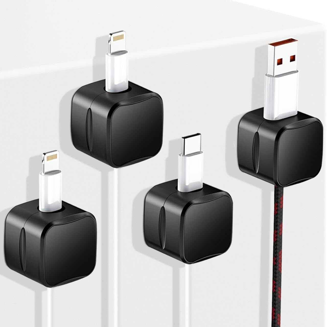 GadgetBite Magnetic Cable Organizer Clips  Self-Adhesive Wire Management Solution for Home and Office,Car,Desk, management Solution for Data Cable, Power Cords and more (Pack of 4)-Black