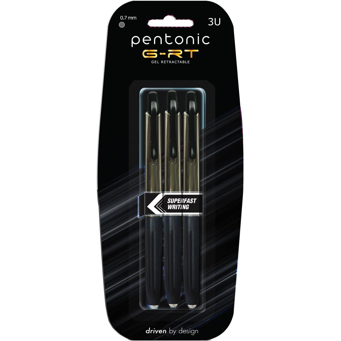 Pentonic G-RT 0.7 mm Gel Pen Blister Pack | Black Ink | Pack of 3