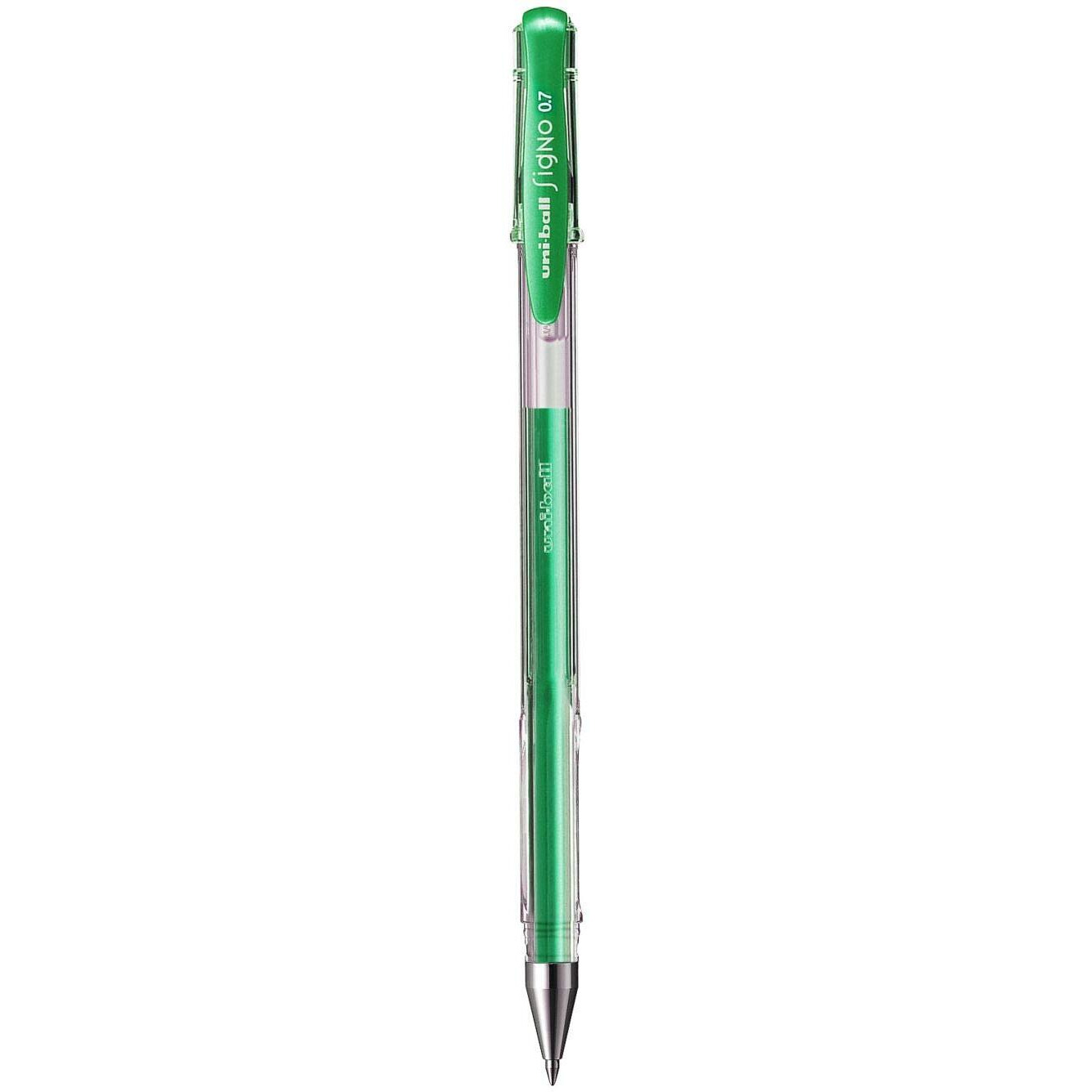 UNI-BALL Signo UM-100 0.7mm Gel Pen | Extremely Quick Drying Ink | Transparent Sleek Body | Smooth Long Lasting Smudge Free Ink | School and Office stationery | Green Ink, Pack of 6